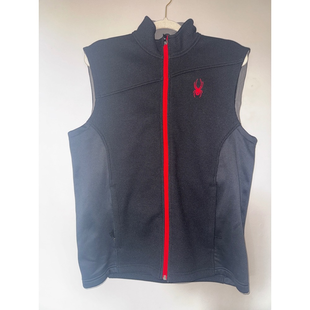 Spyder Mens Encore Full Zip Fleece Vest Black Red Sweater Knit Activewear Medium